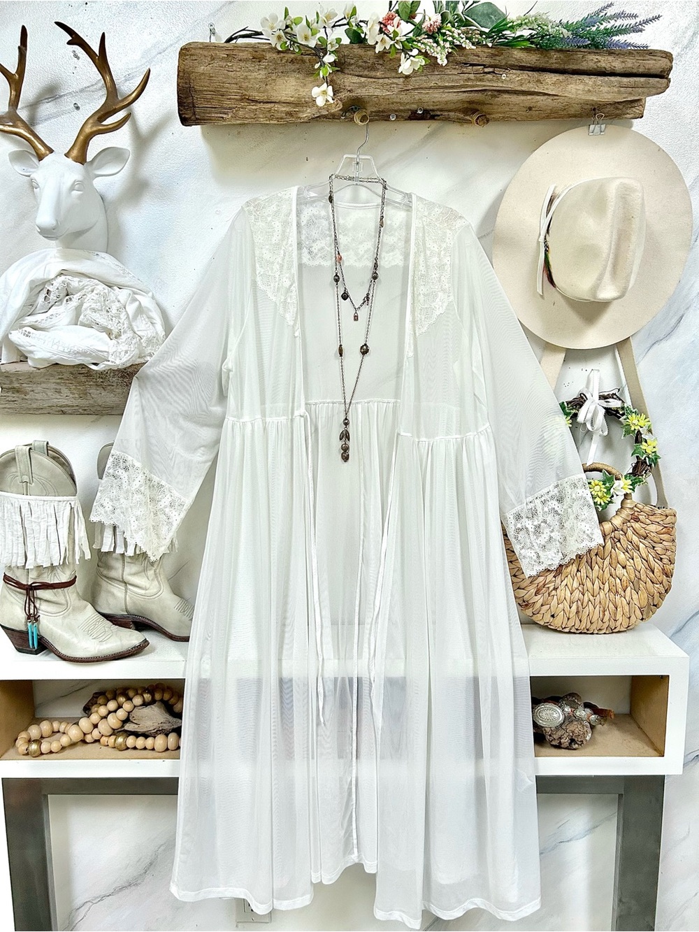 Romantic semi Sheer Lace vintage Cardi/cover up/robe w granny core prairie vibe